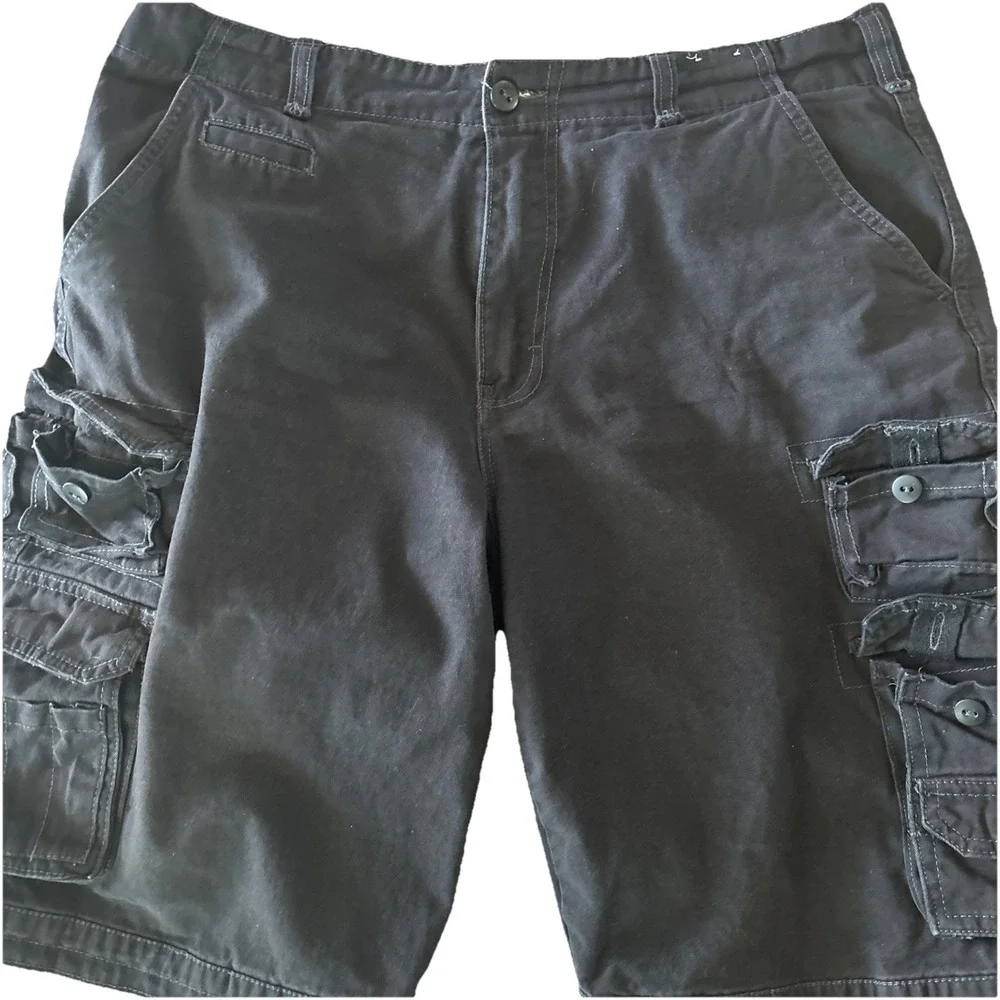 Iron Co Shorts Mens 36 Black Skater Baggy Cargo Pockets Utility Vintage Y2K Long